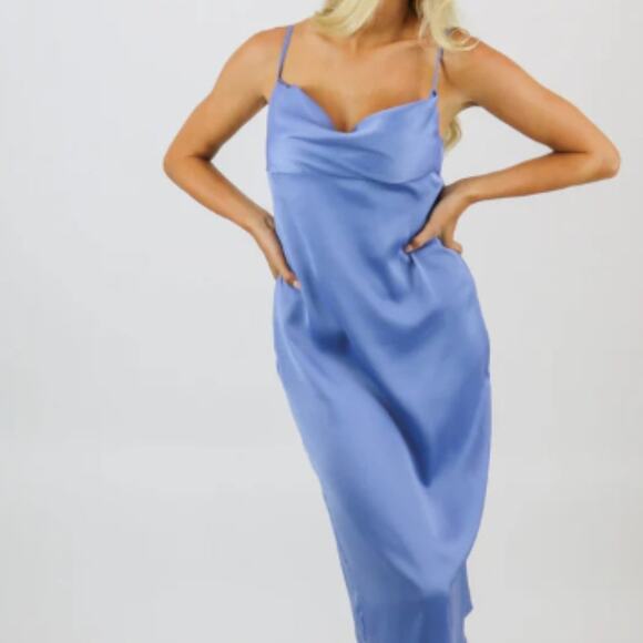 WeWoreWhat Dresses & Skirts - We Wore What Size 2 Silky Blue Dress Midi Draped Party Bridesmaid City Wedding